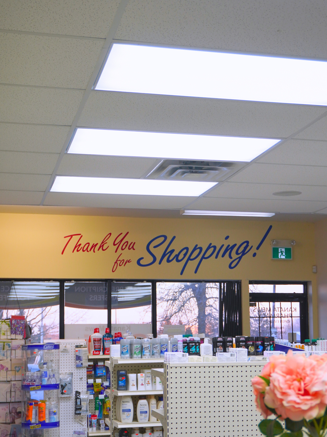 Pharmacy prescription counter and aisles